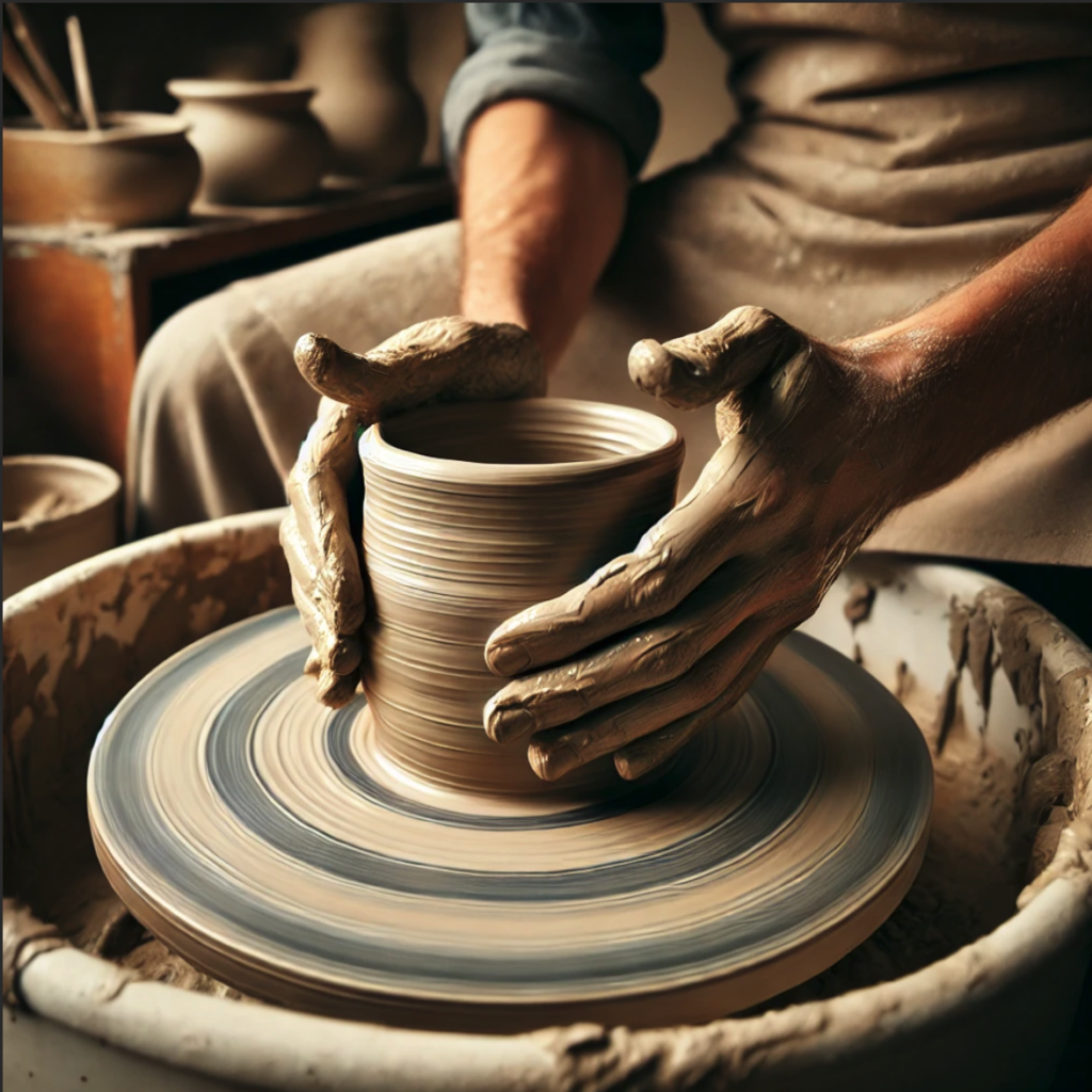 Potter Throwing a Mug on the Potters Wheel